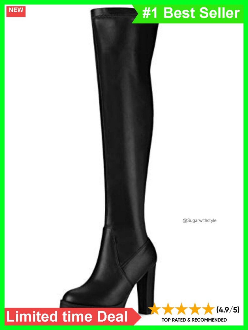 Faux Leather Platform Chunky Heel Over Knee High Boots Round Toe